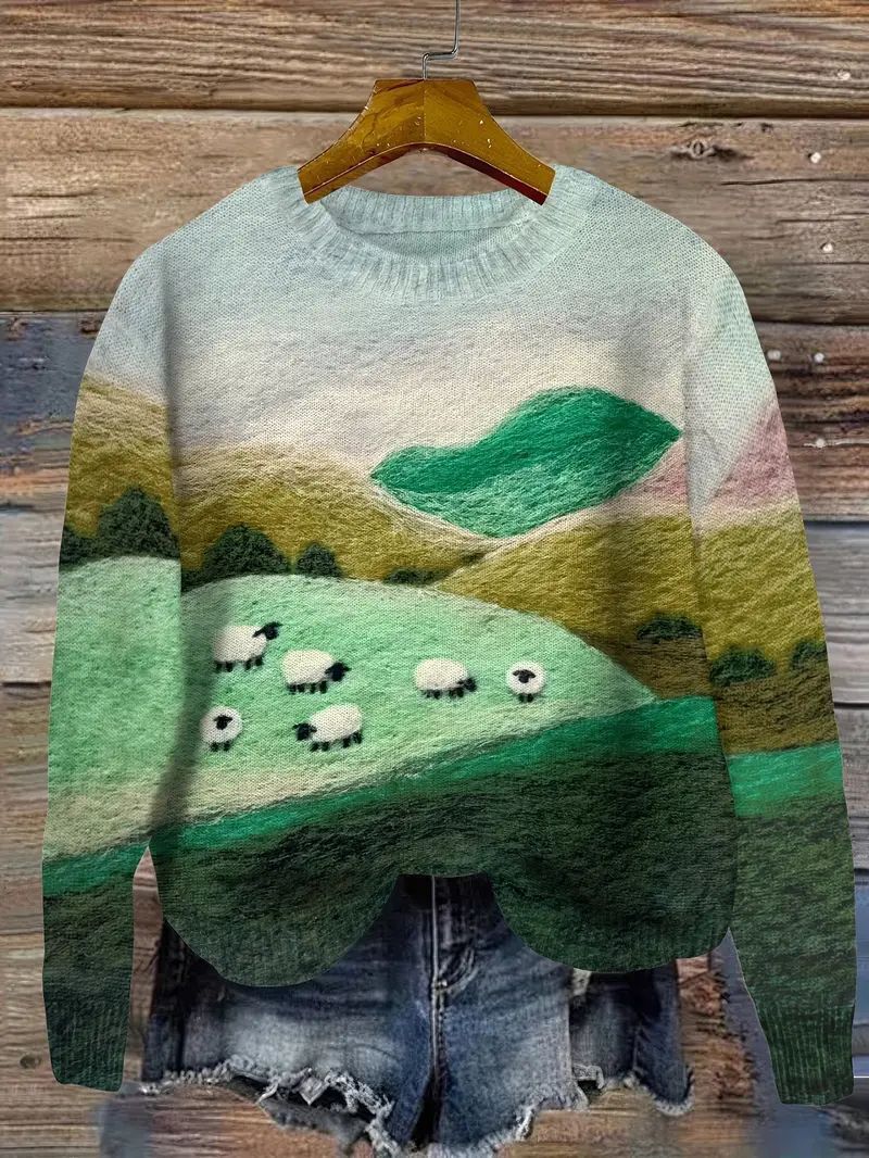 Women's Wear Flock HD 3D Printed Plant Long Sleeve Sweater