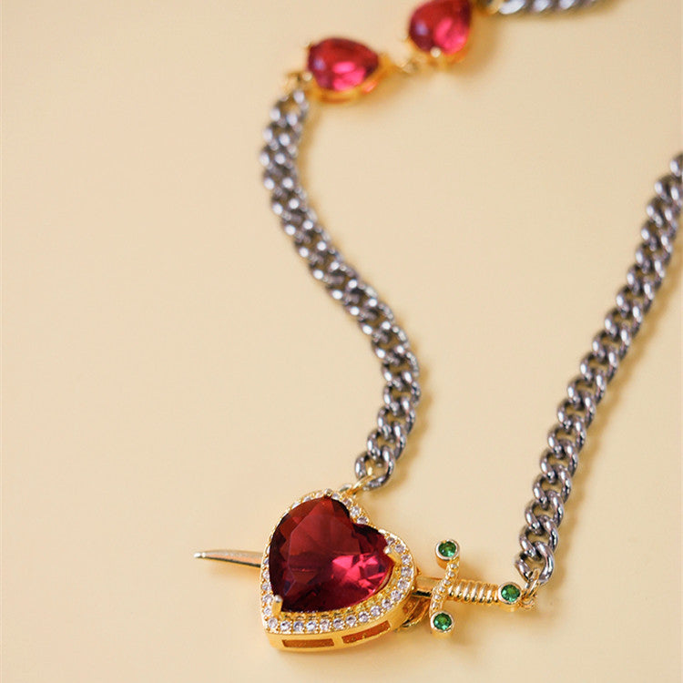 Women's Fashionable Simple Ruby Heart Necklace