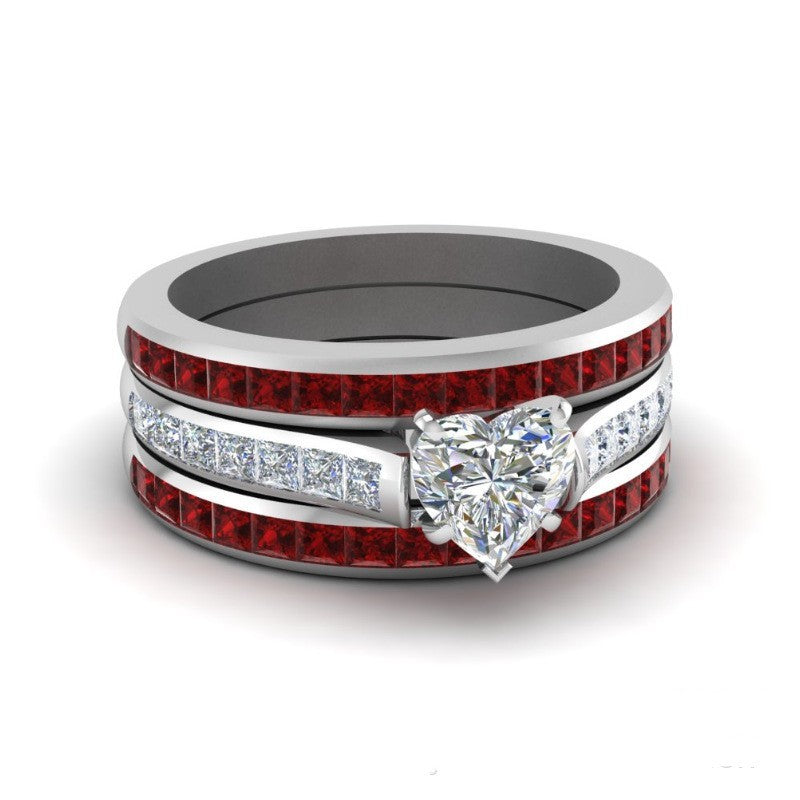 Ruby Heart-shaped Three-layer Ring