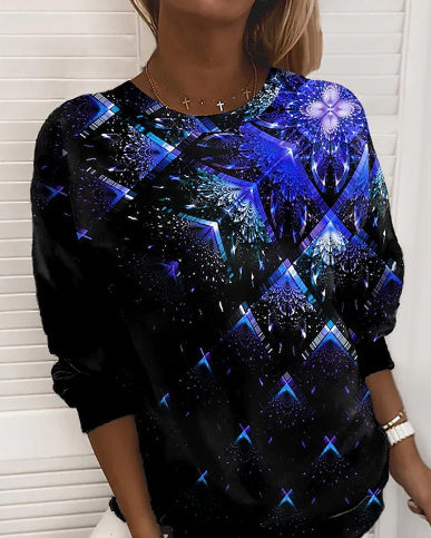 3D Gradient Pattern Digital Printed Round Neck Long-sleeved Sweater