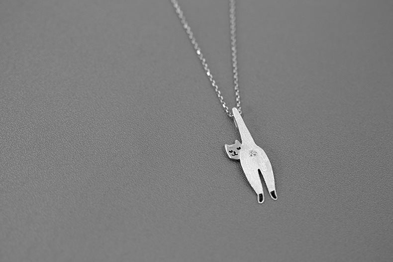 Sterling Silver Inlaid Zircon Cute Funny Cat Girl Pendant Pendant