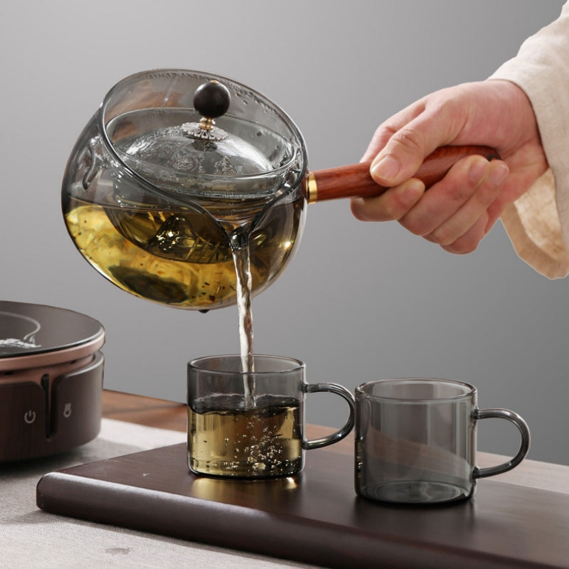 Semi-awtomatikong Rotary Heat-resistant Glass Teapot Lazy Tea Making With Infuser At Wooden Handle Office Home Accessories Mga Gadget sa Kusina