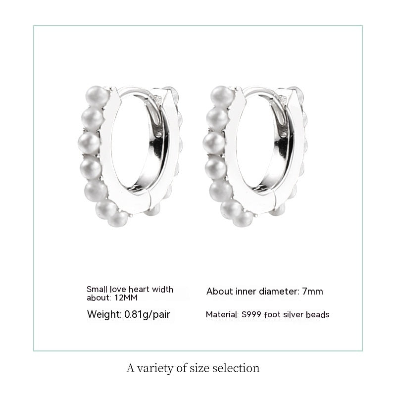 S999 Pure Silver Refined Zircon Pearl Earrings