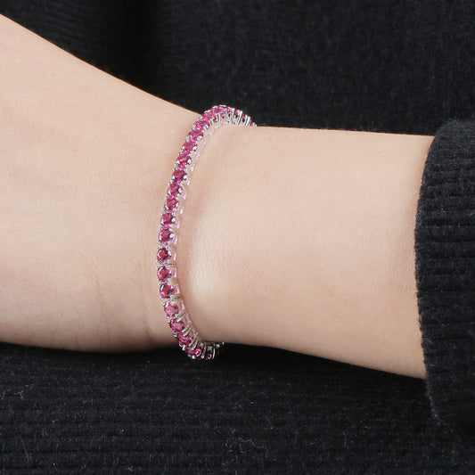 S925 Sterling Silver Tennis Chain Full Diamond Ruby Bracelet