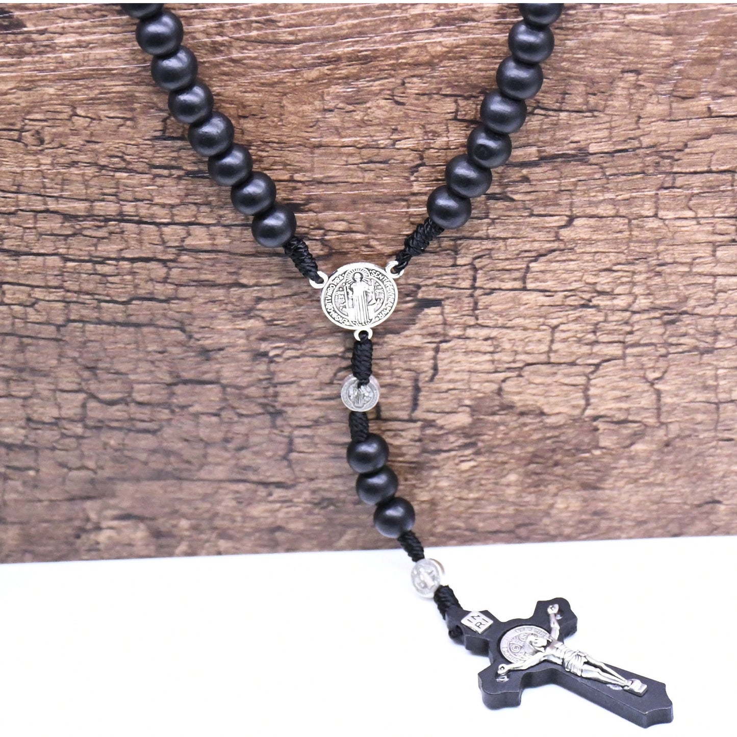 Hand-woven Wooden Bead Cross Necklace A Religious Jewelry