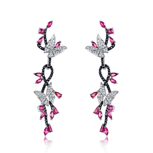 Butterfly Nano Gemstone Black Spinel Ruby Retro Earrings