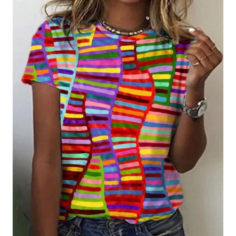 Women's Fashion 3D Printed Casual Short Sleeve