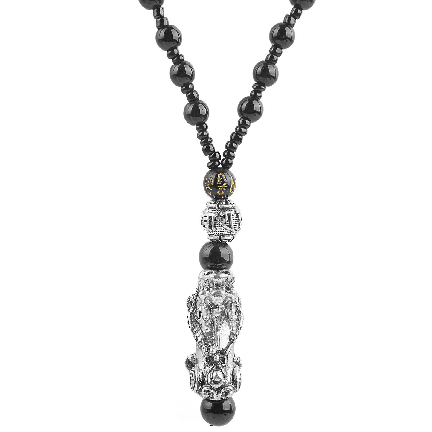 Religious Totem Pixiu Pendant Necklace Obsidian Bead Chain