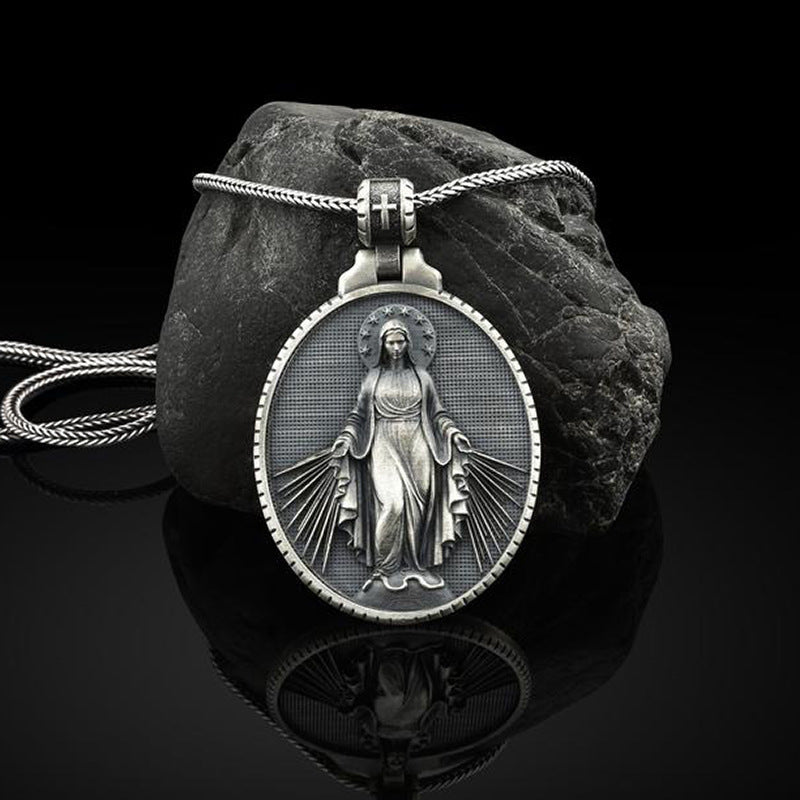 Virgin Mary Pendant Medal Religious Christian Stainless Steel Necklace