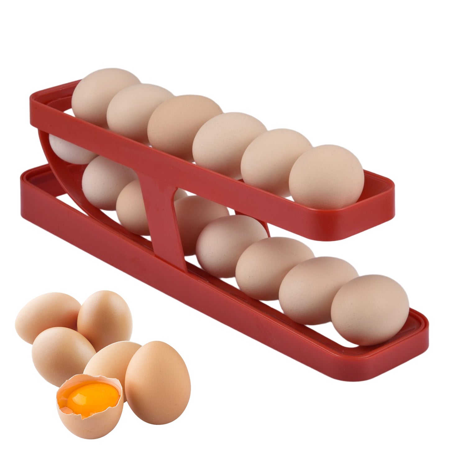 Awtomatikong Pag-scroll sa Egg Rack Holder ng Storage Box Egg Basket Container Organizer Rolldown Refrigerator Egg Dispenser Para sa Mga Gadget sa Kusina