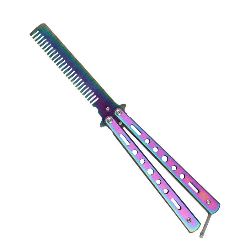 Panlabas na Foldable Comb Stainless Steel Practice Training Butterfly Knife Comb Beard Mustache Brushe Salon Hairdressing Hair Styling Tool