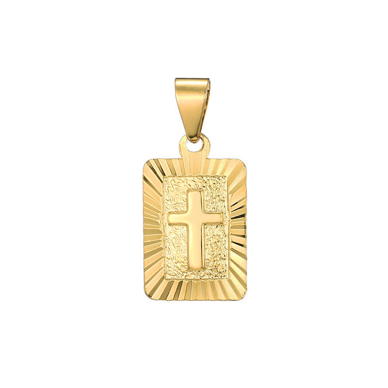 Cross Square Plate Religious Ornament 18K Gold-plated Pendant Wear-resistant Unisex