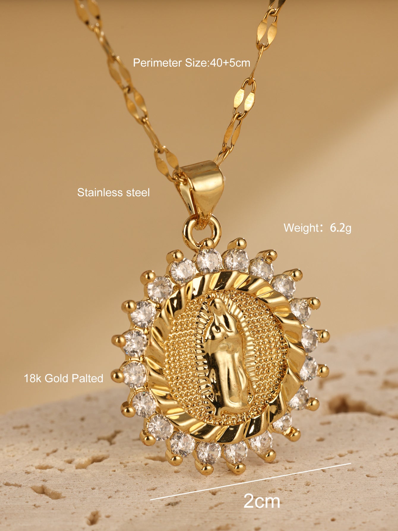 Religious Jewelry, Virgin Mary Pendant, Circular Inlaid With Zircon Accessories, Creative And Personalized Necklace