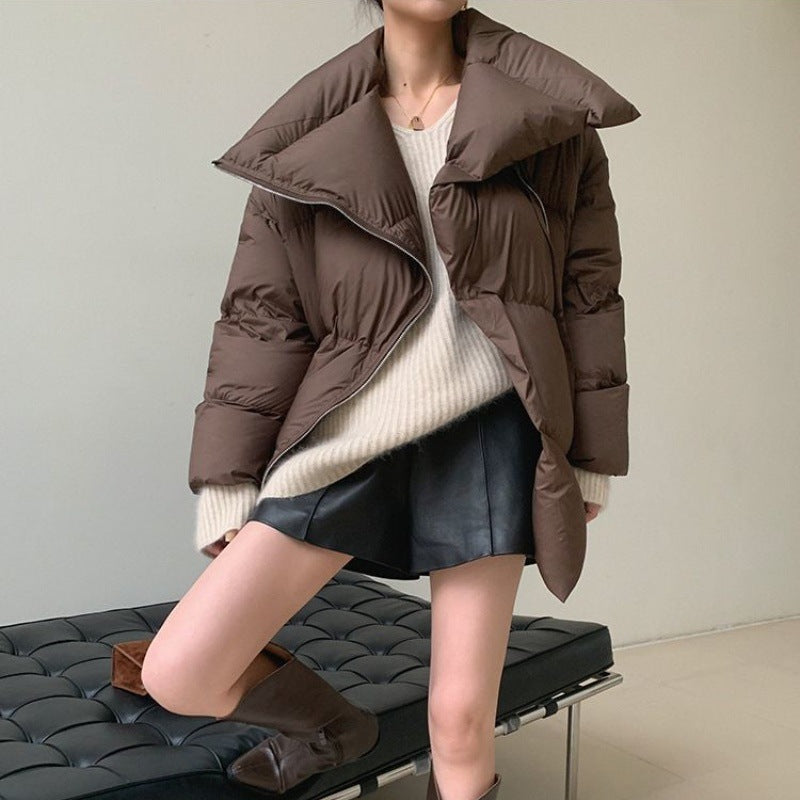 Women's Brown Lapel Winter Coat