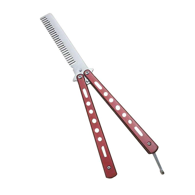 Panlabas na Foldable Comb Stainless Steel Practice Training Butterfly Knife Comb Beard Mustache Brushe Salon Hairdressing Hair Styling Tool