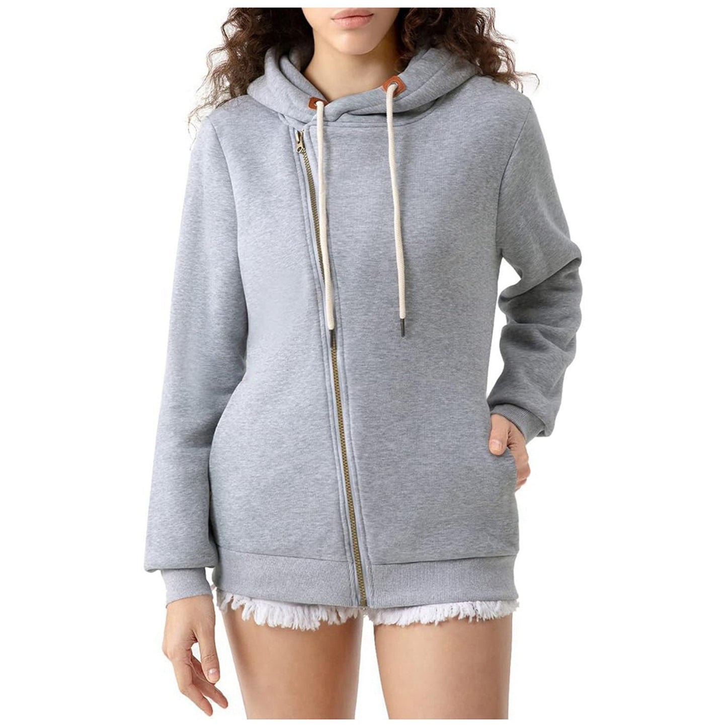 Women's Pocket Hooded Sweater Solid Color Zipper Hooded Sweatshirt