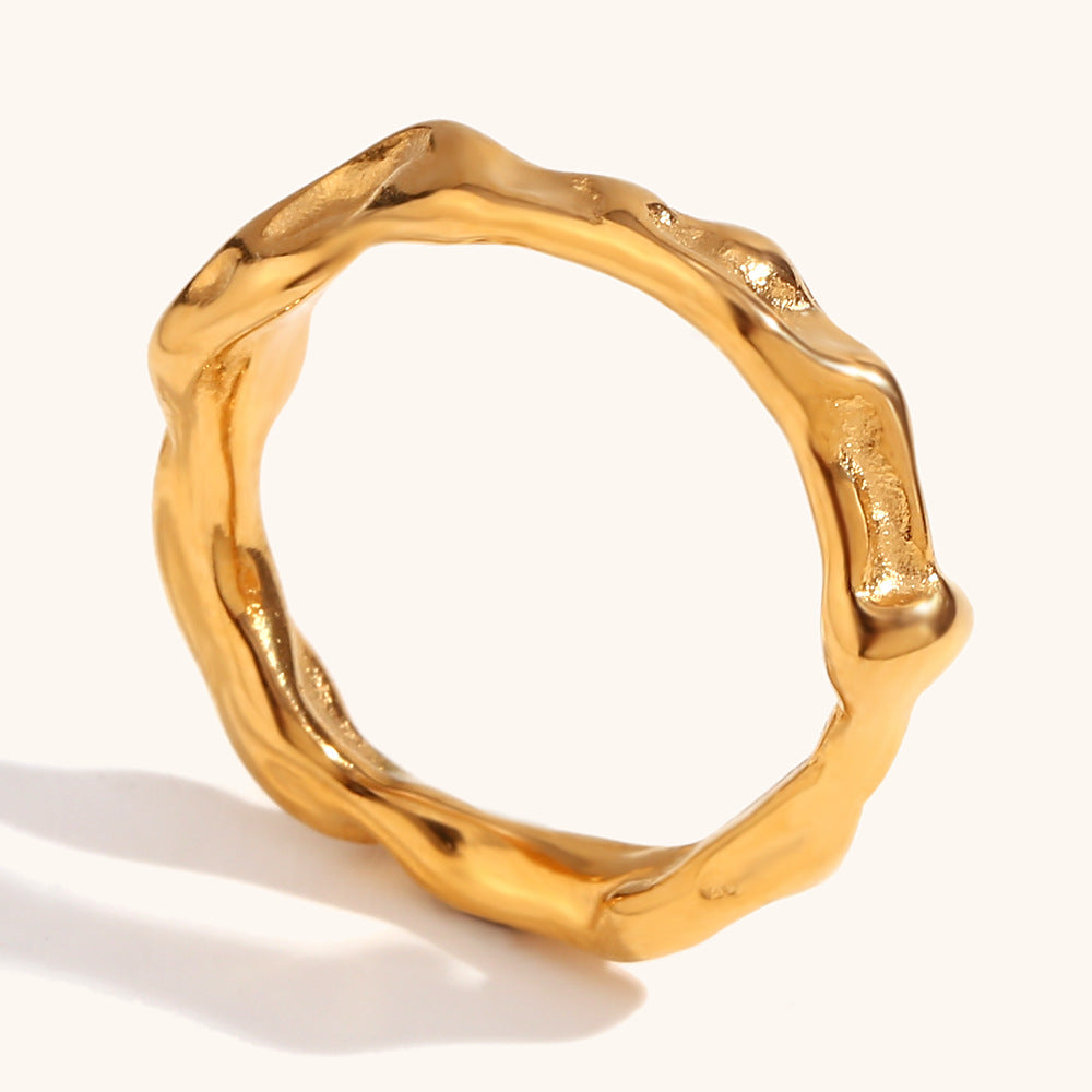 Irregular Surface Ring Ornament Stainless Steel 18k Golden Personality Simple And Light Luxury