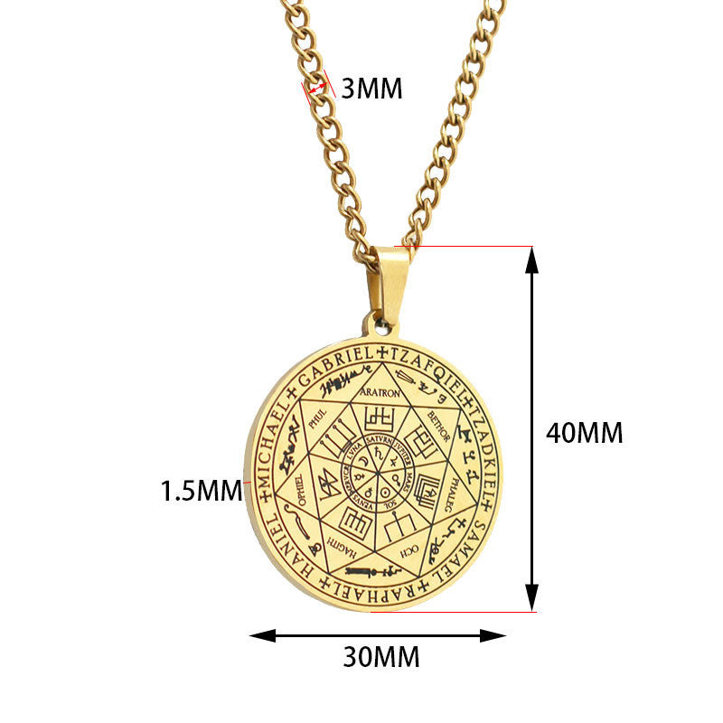 Religious Totem Rune Hanging Plate Stainless Steel Round Plate Male Shi Necklace