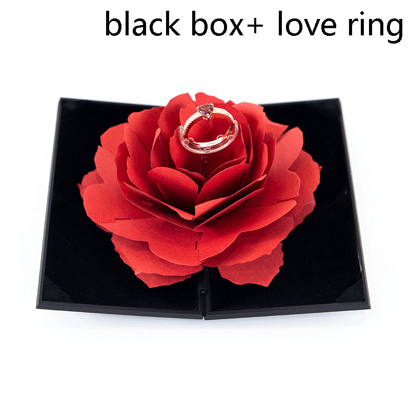 Caja de amor 3D Caja de anillo giratoria con forma de rosa en forma de corazón Regalo del día de San Valentín