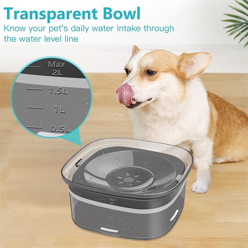 Cuenco de agua para perros de 70 oz, cuenco para perros a prueba de derrames de gran capacidad, transparente, nivel de agua visible de 2 litros, cuenco para beber lento para perros y gatos, productos para mascotas