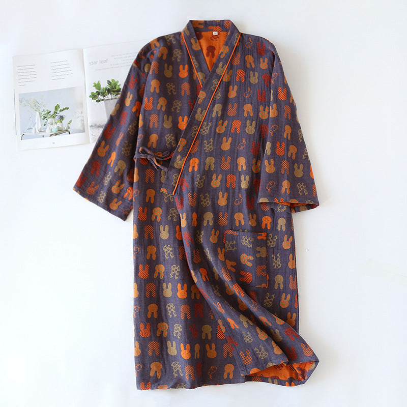 Yarn-dyed Jacquard Nightgown Couple Four Seasons Thin Double-layer Gauze Kimono Robe