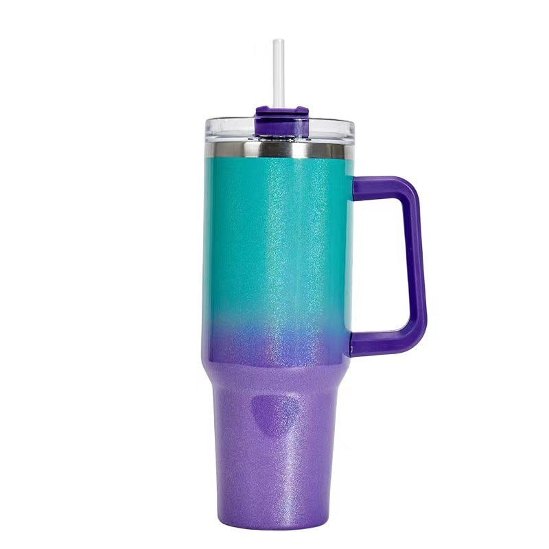 Taza aislante de café de paja con asa, botella de agua portátil de acero inoxidable para coche, taza térmica sin BPA de viaje de gran capacidad, 40oz