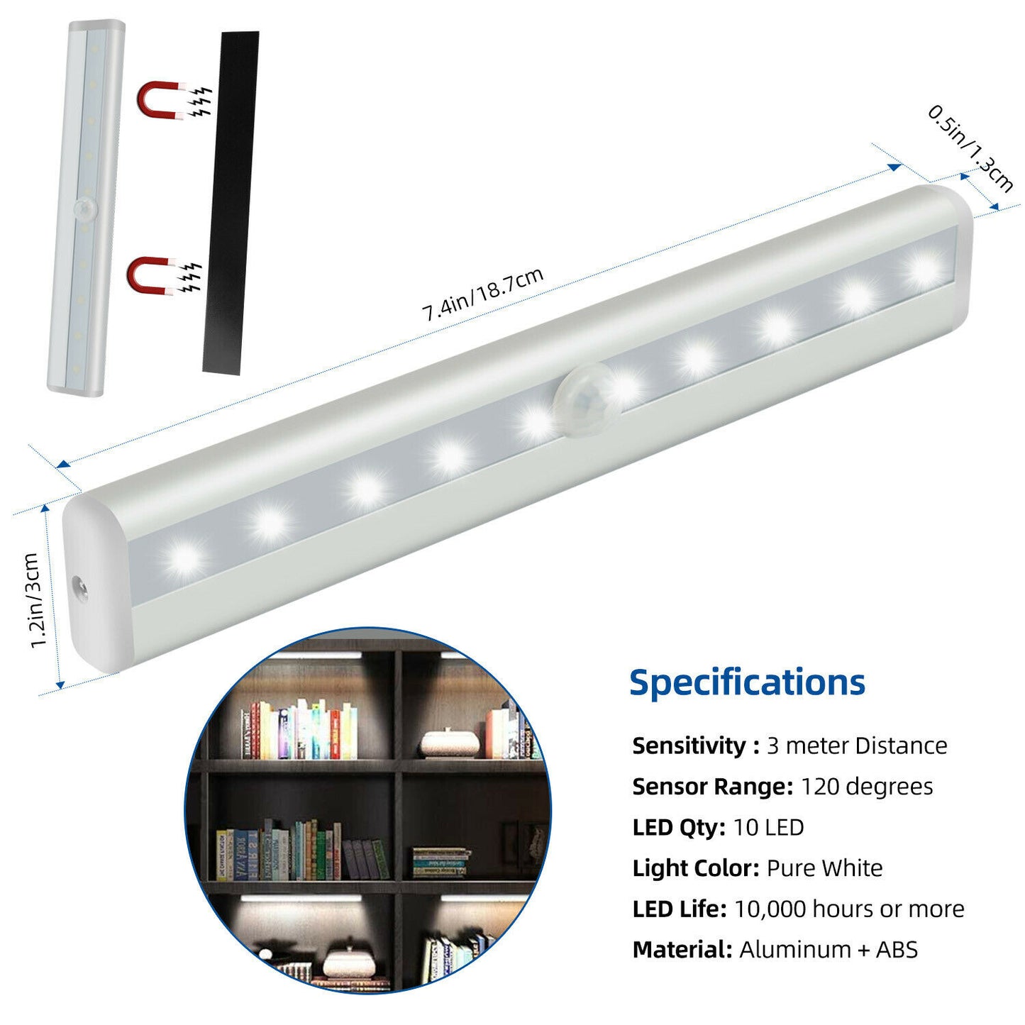 Wireless Motion Sensor Under Cabinet Closet LED Light Kitchen Counter Night Lamp