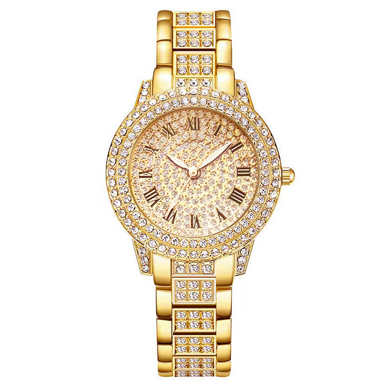 Conjunto de cinco piezas de reloj de cuarzo romano de moda con diamantes para mujer