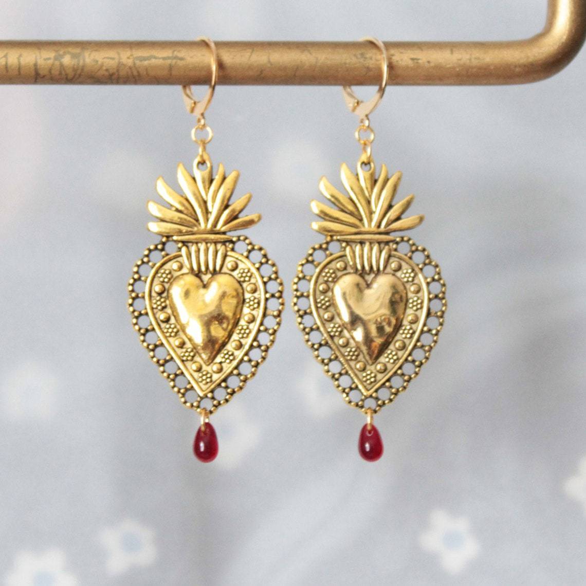 Love Teardrop Ruby Pendant Earrings