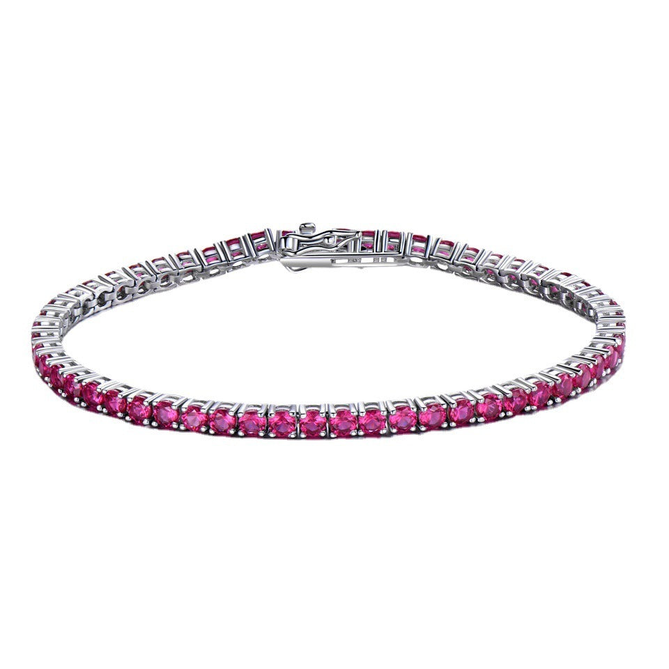 S925 Sterling Silver Tennis Chain Full Diamond Ruby Bracelet