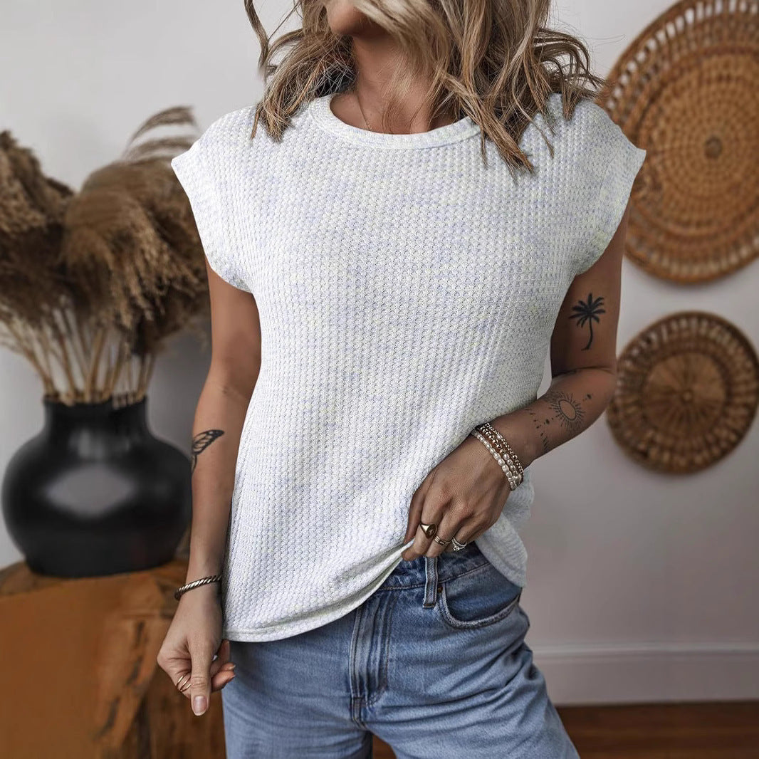 Women's Fashion Waffle Round Neck Loose Short Sleeves