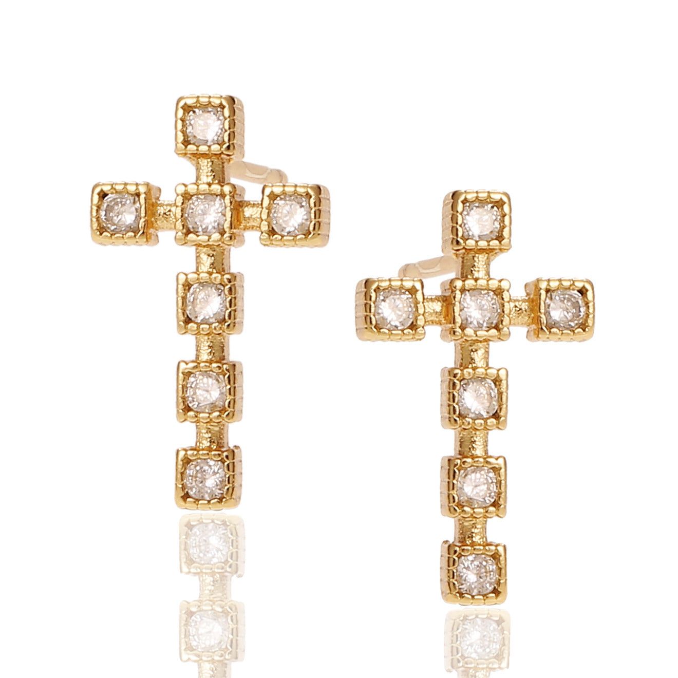 Women's Religious Ornament Copper Micro Inlaid Zircon Cross All-match Earrings