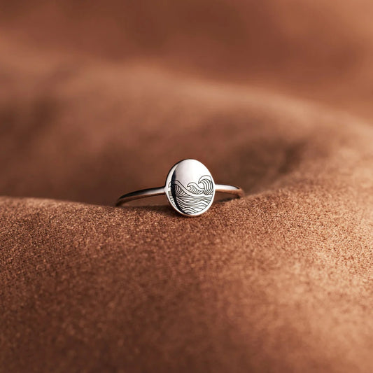 S925 Pure Silver Sea Wave Storm Ring Babae Simple