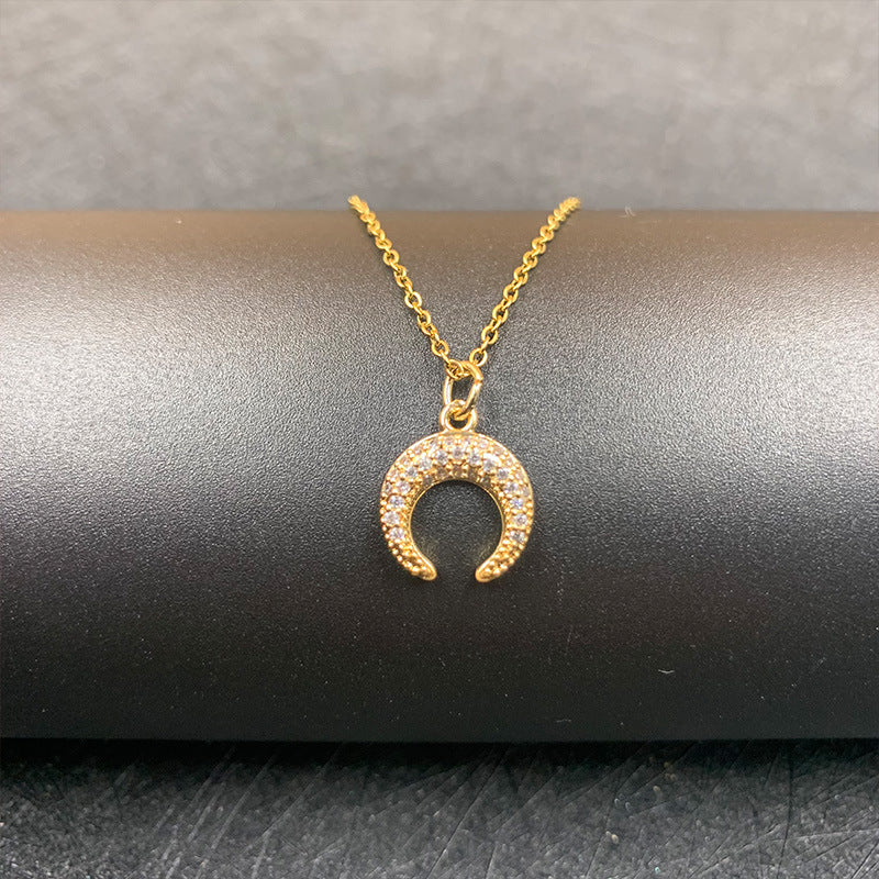 Collar de luna de circón, colgante de circonio lleno de oro real chapado en cobre