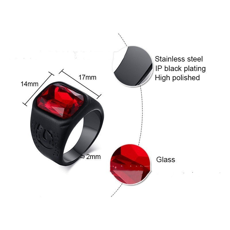 European And American Ruby Black Trendy Men's Ring