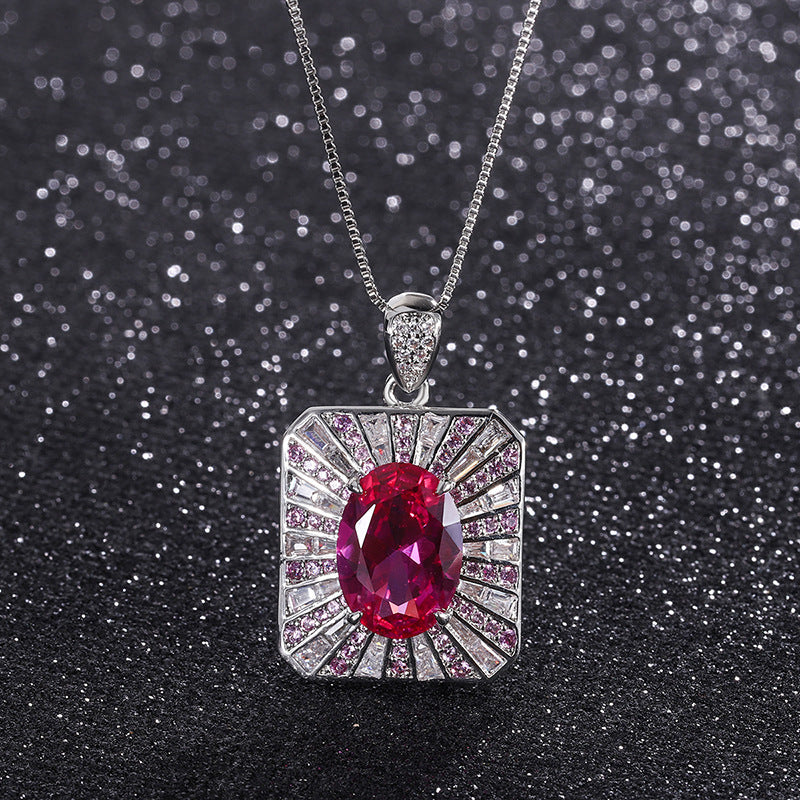 Retro Style Color Treasure Simulation Ruby Big Square Pendant Ring