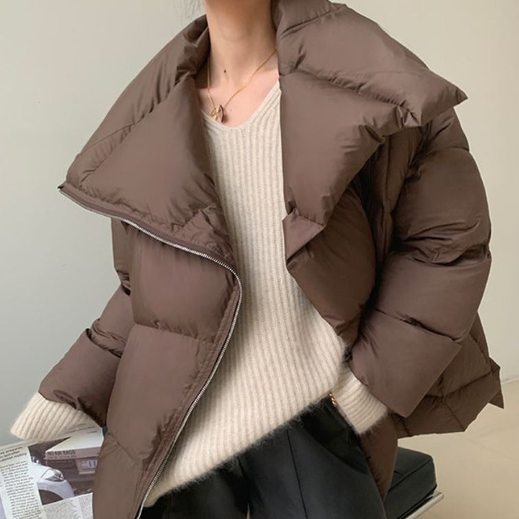 Women's Brown Lapel Winter Coat