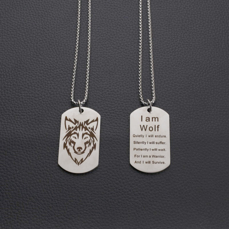 Stainless Steel Men's Simple Double-sided Wolf Head Titanium Steel Necklace