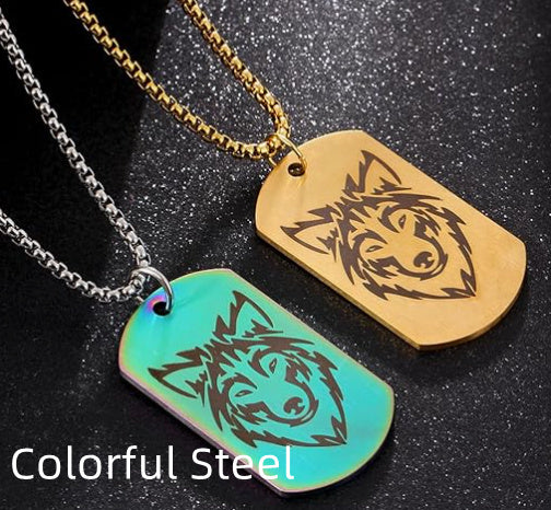 Stainless Steel Men's Simple Double-sided Wolf Head Titanium Steel Necklace