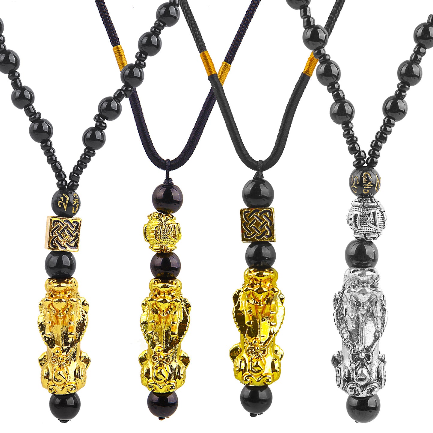 Religious Totem Pixiu Pendant Necklace Obsidian Bead Chain