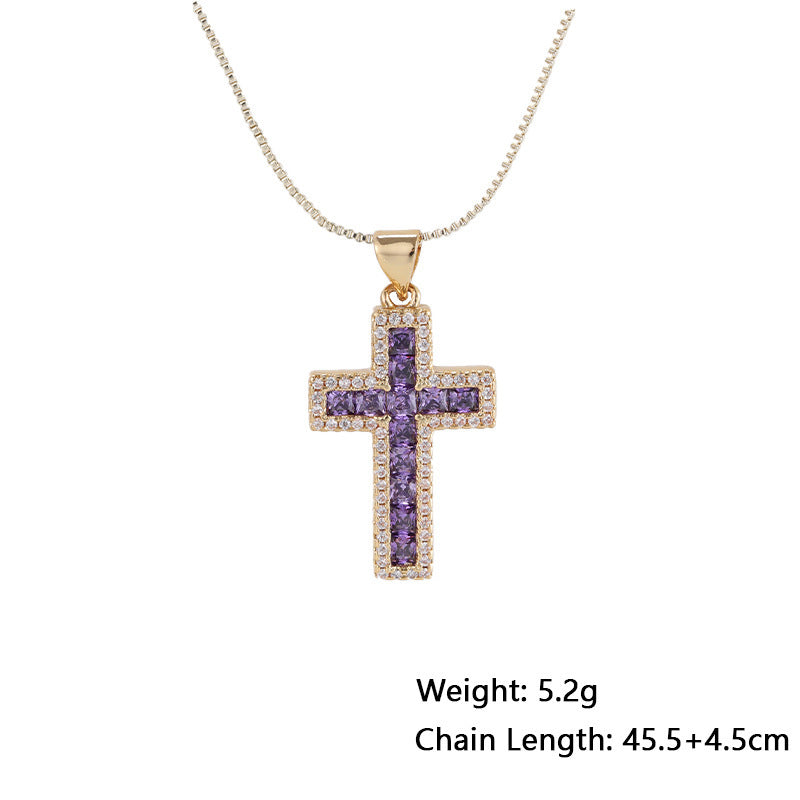 European And American Fashion Copper Micro Inlaid Zircon Cross Necklace Religious Design Hip Hop Style