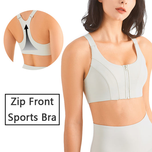 Zip Front Sports Bra Shock Absorption Gather Para sa Kababaihan Plus Size Workout Fitness Running