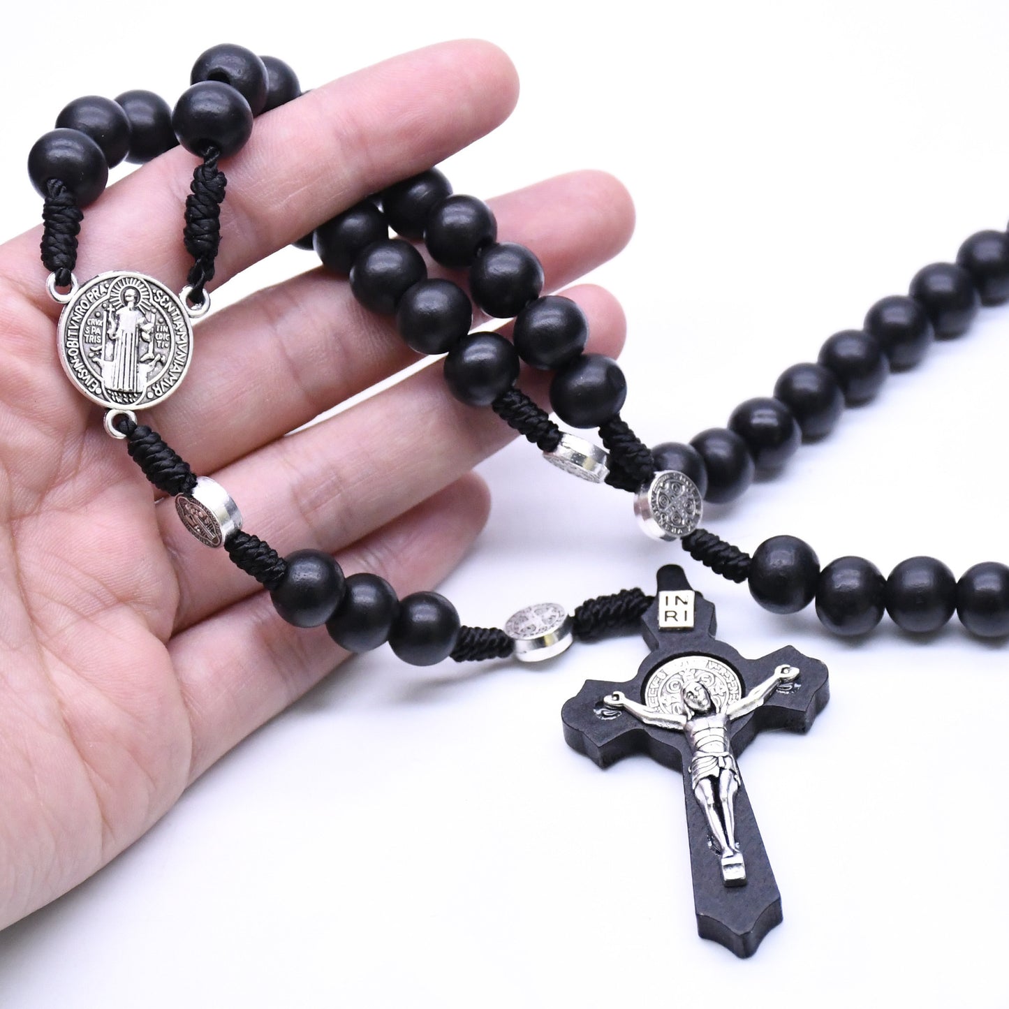 Hand-woven Wooden Bead Cross Necklace A Religious Jewelry