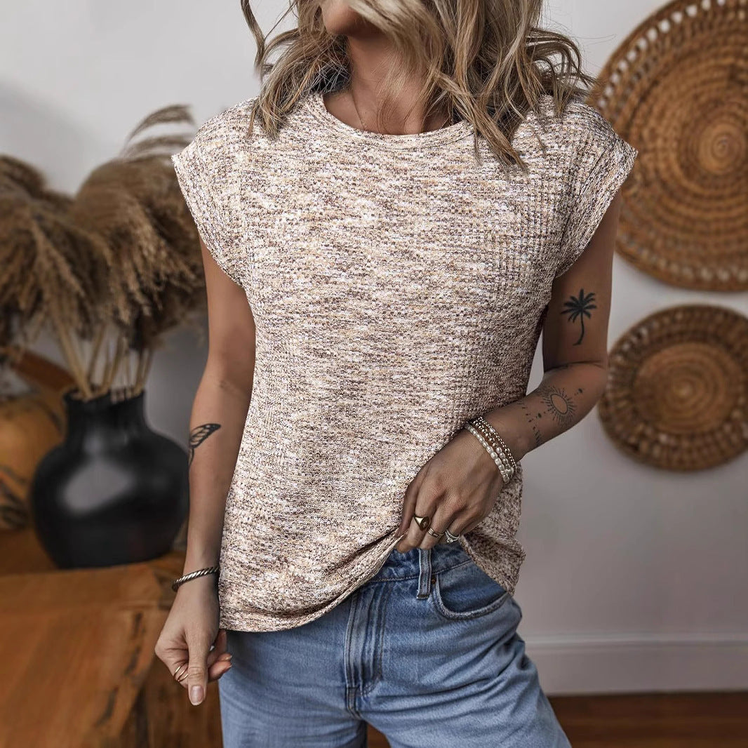 Women's Fashion Waffle Round Neck Loose Short Sleeves