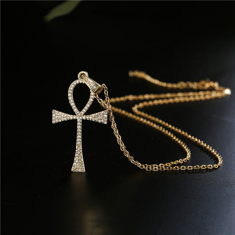 Zircon Religious Classic Anka Cross Pendant Necklace