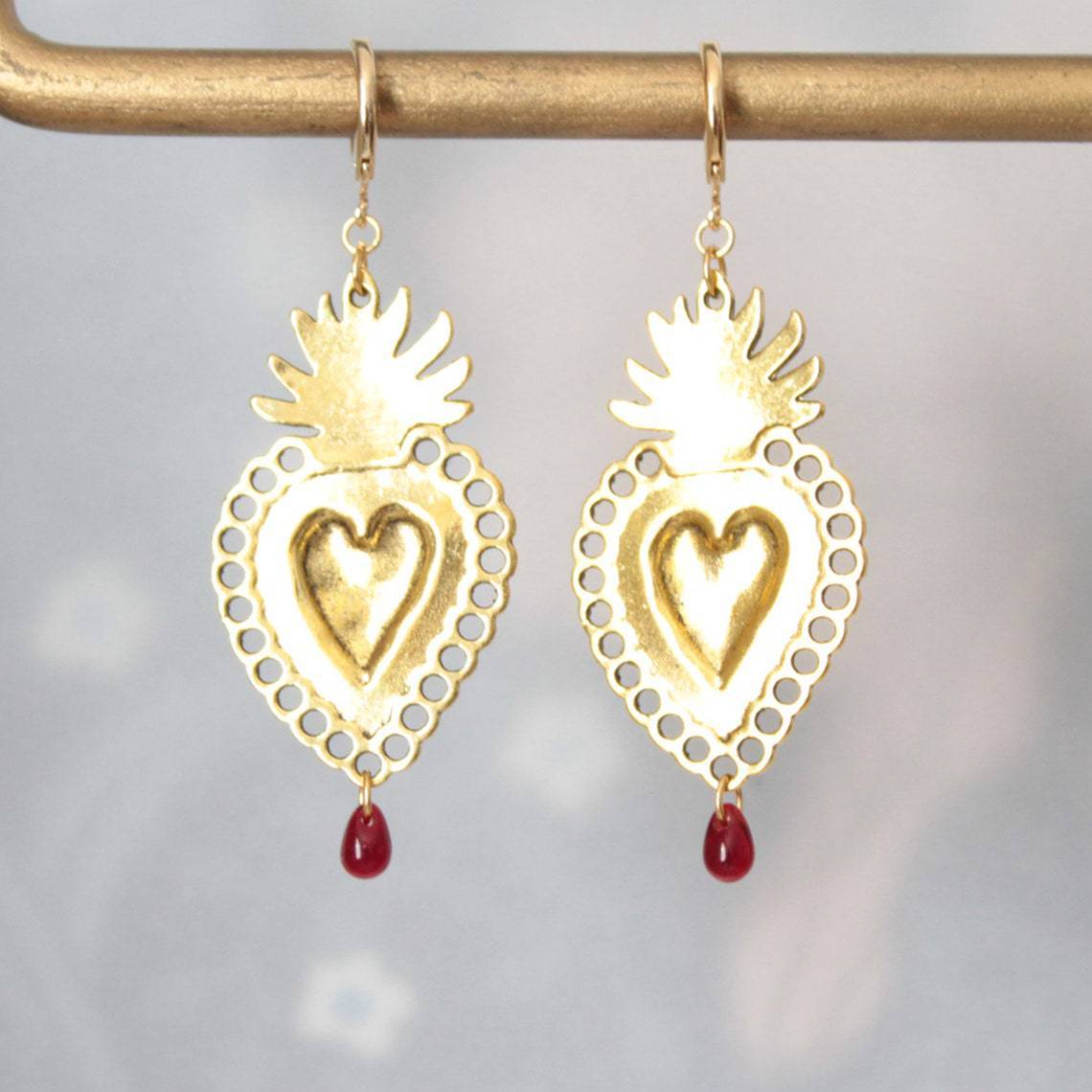 Love Teardrop Ruby Pendant Earrings