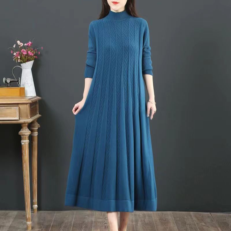 Women's Loose Solid Color Sweater Pleated Dress