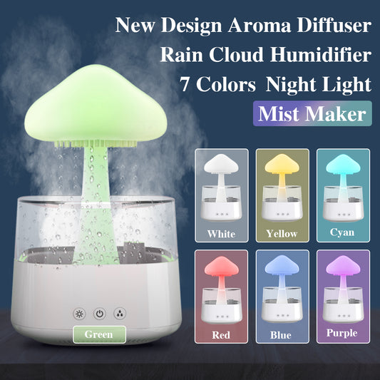 2-in-1 Desk Humidifier Rain Cloud Aromatherapy Essential Oil Zen Diffuser at Raining Cloud Night Light Mushroom Lamp