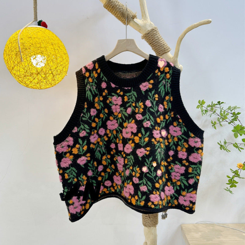 Western Style Youthful-looking Peach Blossom Knitted Vest