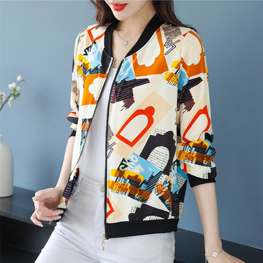 Women's Short Zipper Casual Loose Baseball Uniform Jacket